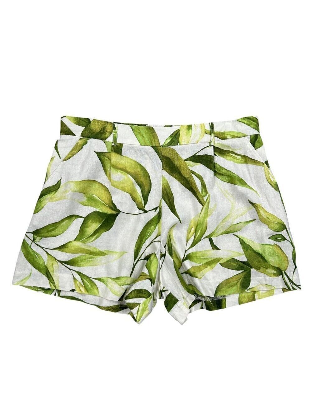 Joie Linen Tropical Print Green White Elastic Back Shorts Size XL Tall